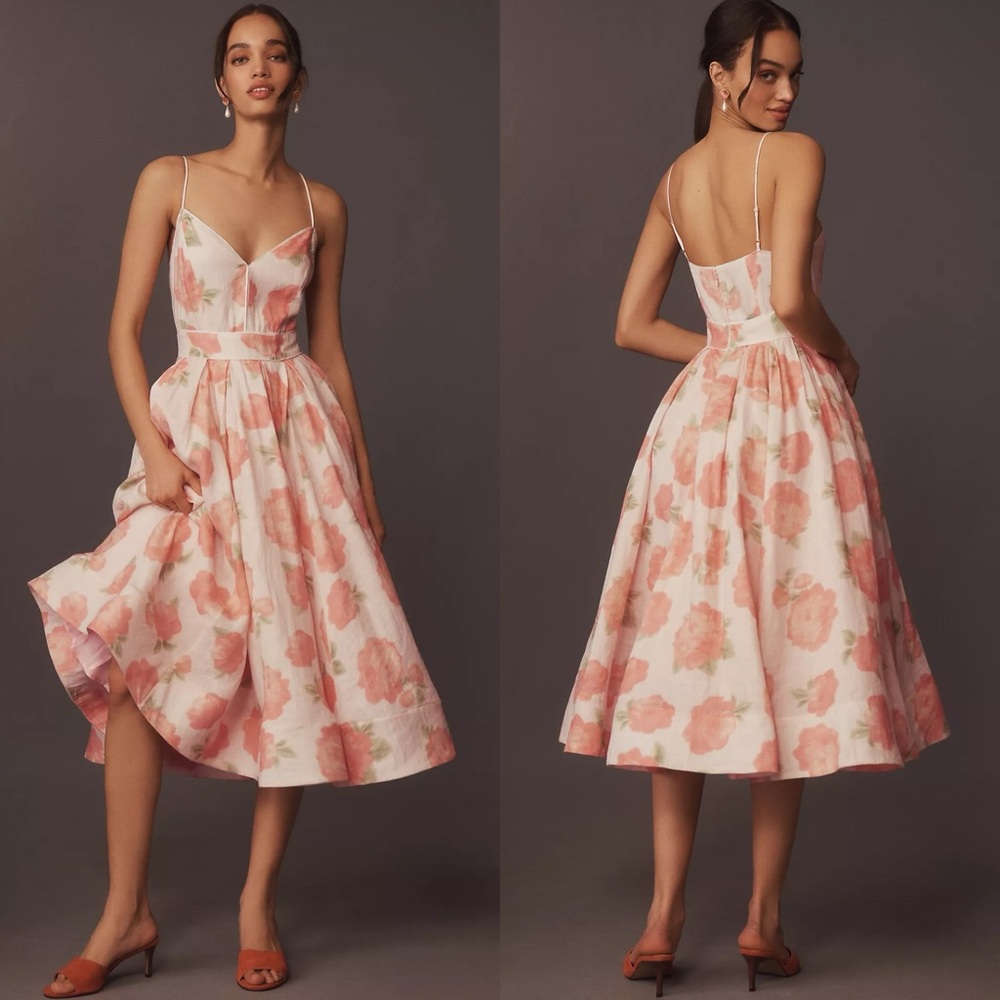 NWT Anthropologie BHLDN Sophie Floral Linen Fit & Flare Midi Dress